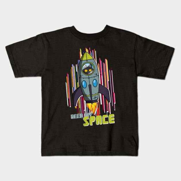 Space Astro Rocket cat; Need My Space Kids T-Shirt by PawkyBear